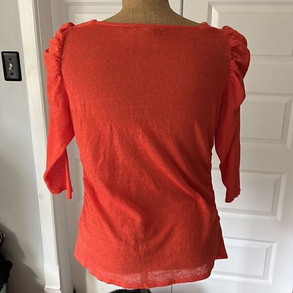 Vintage 90’s Michael Simon Vintage orange linen ruched sweater size small - Picture 4 of 6
